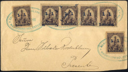 Cover 1905, Brief Vom 2.10., Frankiert Mit Viererstreifen + Zwei 1 C Auf 10 C Lila, Aufdruck Breit (zwei Marken Mit Dopp - Salvador