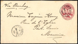 Cover 1899, Ganzsachenbrief über 8 C. Vom 25.3. über Bombay Nach Port-Louis (Mauritius) - Seychelles (...-1976)