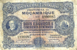 PORTUGUESE MOZAMBIQUE 2.50 ESCUDOS BLUE SHIP EMBLEM  FRONT SHIP WOMAN BACK  DATED 01-01-1921 AF P? READ DESCRIPTION!! - Moçambique