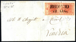 Cover 1850, 15 Cent I° Tipo E 15 Cent. Rosso Vermiglio Intenso II° Tipo Su Carta A Coste Verticali Su Lettera Spedita Da - Lombardy-Venetia