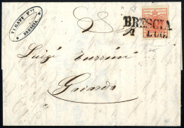 Cover 1851, 15 Cent Su Carta A Coste Verticali Su Lettera Spedita Da "BRESCIA 7 LUG" (annullo SD), Sass. 14 / P.2 - Lombardo-Venetien