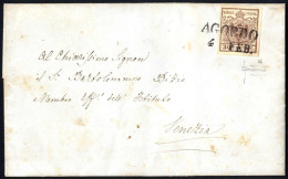 Cover 1850, 30 Cent Su Carta A Coste Verticali Su Lettera Spedita Da "AGORDO 4 FEB" (annullo SD) A Venezia, Firmato Sott - Lombardo-Veneto