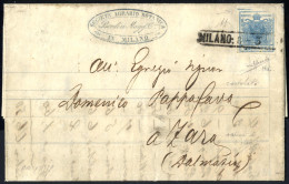 Cover 1853, Lettera Completa Del Testo Del 8.3.1853 Da Milano A Zara, Affrancata Con Un 45 Cent. Azzurro, I Tipo, Carta  - Lombardo-Venetien