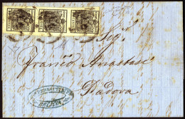 Cover 1858, Lettera Da Brescia Del 11.1 Per Padova Affrancata Con Striscia Verticale Di Tre 10 Cent. Nero Carta A Macchi - Lombardo-Vénétie