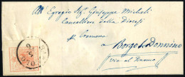 Cover 1850, Angolo Di Foglio 15 Cent Carta A Macchina Su Lettera Per L'estero Spedita Da "BAGNOLO 3/6" (annullo C1) A Bo - Lombardy-Venetia