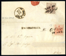 Cover 1850, Raccomandata Affrancata Con 15 Cent Carta A Macchina E Al Verso 30 Cent Carta A Mano Spedita Da "ASSO 17 OTT - Lombardo-Veneto