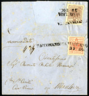 Cover 1854, 15 Cent E Al Verso 30 Cent Su Raccomandata Spedita Da "MARCARIA 29 DIC" (annullo SD) A Mantova, Il 30 Cent C - Lombardo-Vénétie