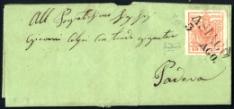 Cover 1854, Lettera Di Formato Piccolo Con Carta Di Colore Verde Intenso Affrancata Con 15 Cent Carta A Macchina Spedita - Lombardo-Vénétie