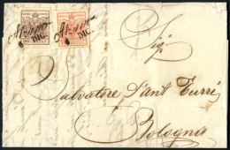 Piece 1856, Lettera Affrancata Con 15 Cent E 30 Cent Spedita Da ALZANO 6 DIC, (annullo Cor), A Bologna / Stato Pontifici - Lombardije-Venetië