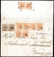 Cover 1857, Raccomandata Di Cinque Porti Affrancata Con Striscia Di Quattro E Coppia Del 15 Cent, Entrambi Con Bordo Di  - Lombardo-Veneto