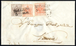 Cover 1854, Due 15 Cent Ed Un 30 Cent Carta A Mano Su Lettera Doppio Porto Spedita Da "RECOARO 3 AGO" (annullo SD) A Ven - Lombardo-Veneto