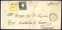 Cover 1859, 2 E 3 Soldi I° Tipo Su Lettera Spedita Da "BARDOLINO 25 FEB" (annullo Cor) A Verona, Certificato E.Diena, Sa - Lombardo-Vénétie