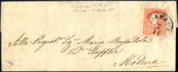 Cover 1858, Lettera Da Viadana Del 2.11 Secondo Giorno D'uso Per Modena Affrancata Con 5 S. Rosso I Tipo, Cert. Bottacch - Lombardy-Venetia