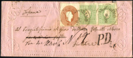 Cover 1863, Due Esemplari D I 3 Soldi E 10 Soldi Su Valentina Di Colore Rosa Spedita Da "BARDOLINO 6/2" (annullo C1) A F - Lombardo-Vénétie