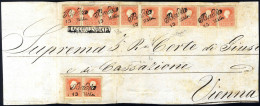 Cover 1859, 11 Valori Del 5 Soldi II° Tipo Su Frontespizio D'involucro Raccomandato Da "BADIA 15 MAG" (annullo Cor) A Vi - Lombardy-Venetia