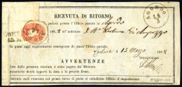 Cover 1862, Ricevuta Di Ritorno Con 5 Soldi Da "AGORDO 14/3" (annullo C1) A Cortina, Lì Riannullato "CORTINA 15 MAR", An - Lombardo-Venetien