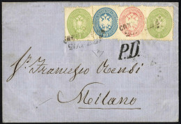 Cover 1863, Lettera Da Conegliano Del 20.2 Per Milano Con Affrancatura Tricolore Due 3 S Verde Giallastro, 5 S Rosa E 10 - Lombardo-Vénétie