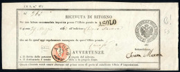 Cover 1862, Ricevuta Di Ritorno Affrancata Con 5 Soldi Da "ASOLO 29/5" (annullo CO), Non Riannullata, Sass. 33 / P.3 - Lombardo-Vénétie