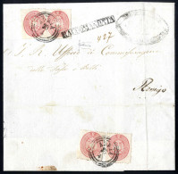 Cover 1864, Due 5 Soldi Sia Sul Recto Che Verso Su Raccomandata Spedita Da "ADRIA 30/4" (annullo C3) E "RACCOMANDATA" A  - Lombardy-Venetia