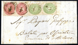 Cover 1863, Due Esemplari Di 3 Soldi E Due Di 5 Soldi Su Gran Parte Di Lettera Spedita Da "BARDOLINO 1/2" (annullo C1) I - Lombardo-Vénétie