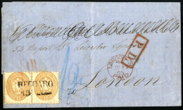 Cover 1865, Due 15 Soldi Su Lettera Per L'estero Spedita Da "RECOARO 22 LUG" (annullo SD) A Londra, Nome Dell'indirizzo  - Lombardo-Vénétie