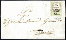 Cover 1855, Lettera Completa Del Testo Del 4.9.1855 Da Feltre A Treviso, Affrancata Con Una Marca Da Bollo 15 Cent. Nero - Lombardije-Venetië