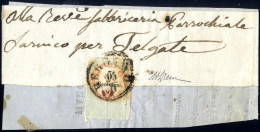 Cover 1854, 5 Cent. Marca Da Bollo, Stampa Tipografica, Su Gran Parte Di Fascetta Per Stampe Da "BERGAMO 25/6" (annullo  - Lombardy-Venetia