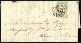 Cover 1854, 15 Cent. Marca Da Bollo, Stampa Calcografica, Su Lettera Da "BERGAMO 28/7" (annullo C1 Cifre Grandi) A Alema - Lombardo-Venetien