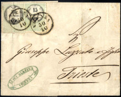 Cover 1855, Lettera Del 30.10.1855 Da Vicenza A Trieste, Affrancata Con Due Marche Da Bollo 15 C. E 30 C. (questo Con Pi - Lombardy-Venetia