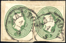 Piece 1861, Frammento Con Due 3 Soldi Ritagli Da Interi Postali Usato A "MANTOVA 10 /5" (bollo C1), Combinazione Molto R - Lombardo-Veneto