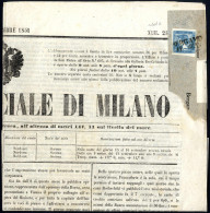 Cover 1851, Giornale Gazzetta Ufficiale Di Milano Affrancatao Con Mercurio Azzurro Su Carta Costolata Da "BERGAMO 17 SET - Lombardo-Venetien