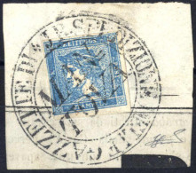 Piece 1851, Mercurio Azzurro III° Tipo Annullato Con Bollo "I.R.SPEDIZIONE GAZETTE DI MANTOVA", Sass. 3 / P.11 - Lombardije-Venetië