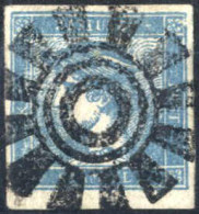 O 1851, Mercurio Azzurro I° Tipo Annullato Con Bollo Muto Di Verona, Certificato Sottoriva, Sass. 1 / P.R1 - Lombardo-Veneto