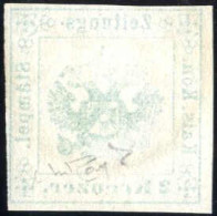 O 1859, 2 Kreuzer Verde Scuro Con Decalco, Usato, Certificato Raybaudi, Sass. 1 - Lombardo-Veneto