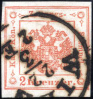 O 1859, 2 Kreuzer Vermiglio Usato In Austria A "WIEN 23/3", Molto Raro, Certificato E.Diena E Bolaffi, Sass. 3 - Lombardo-Vénétie