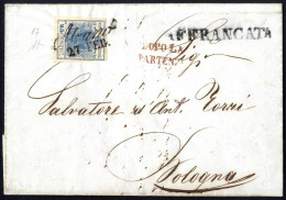 Piece ALZANO 6 DIC (annullo Cor) 1854, Lettera Affrancata Con 45 Cent Carta A Coste Verticali E Spedita A Bologna / Stat - Lombardo-Vénétie