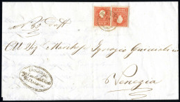 Cover ARIANO 18/3 (annullo CO) Rosso Brunastro Su Due Esemplari 5 Soldi II°tipo, Lettera Spedita A Venezia, Sass. 30 / P - Lombardo-Venetien