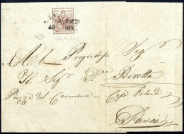 Cover BINASCO 16 GIU (annullo Cor) Su 30 Cent. Carta A Macchina, Lettera A Pavia, Certificato E.Diena, Sass. 21 / P.11 - Lombardo-Veneto