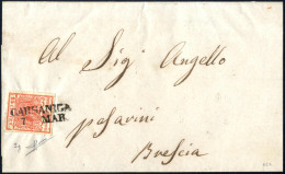 Cover Carsaniga, (SD Punti 11) Lettera Del 7.3.1851 Per Brescia Affrancata Con 15 C. Rosso Vermiglio Intenso I Tipo Cart - Lombardo-Vénétie