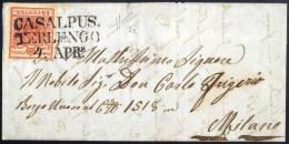 Cover Casalpus.terlengo, SD Punti 5, Lettera Del 4.4 Per Milano Affrancata Con 15 C. Rosso Vermiglio I Tipo Carta A Mano - Lombardije-Venetië