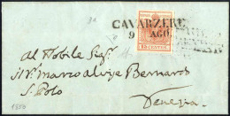 Cover Cavarzere, (SD Punti 7) Del 9.8.1850 Per Venezia Affrancata Con 15 C. Rosso I Tipo Prima Tiratura Carta A Mano, Fi - Lombardo-Venetien