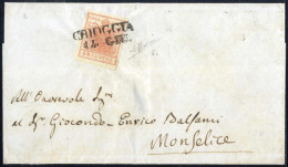 Cover Chioggia, (SD Punti 7) Del 14.6.1851 Per Monselice Affrancata Con 15 C. Rosa Carnicino II Tipo Carta A Mano, Firma - Lombardo-Vénétie