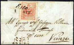 Cover Este, (Cor. Punti 5) Minilettera Del 1.10.1850 Per Venezia Affrancata Con 15 C. Rosso I Tipo Prima Tiratura Carta  - Lombardo-Vénétie