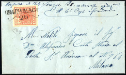 Cover Grav.na, SD Punti 13, Lettera Del 26.5.1851 Per Milano Affrancata Con 15 C. Rosso Vermiglio I Tipo Carta A Coste V - Lombardije-Venetië