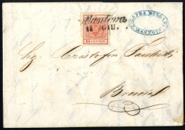 Cover MANTOVA 11. GIU (annullo Cor) Su 15 Cent I° Tipo, Lettera A Brescia, Primo Mese D'uso, Sass. 3 / P.5 - Lombardo-Veneto