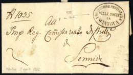 Cover MANTOVA I.R DIREZIONE PROVINZIALE DELLE POSTE IN (bollo O S.d.)su Lettera In Franchigia Del 9 Agosto 1852 A Sermid - Lombardo-Vénétie