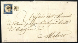 Cover MARCARIA 10 MAG 1861 (annullo SD) Su 20 Cent Azzurro (Sardegna), Lettera Spedita A Milano, Sass. 15 / P.7 - Sardegna