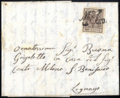 Cover Mel, Cor. Punti 7, Lettera Del 14.6.1851 Per Legnago Affrancata Con 30 C. Bruno I Tipo Carta A Mano, Firmata Rayba - Lombardo-Veneto