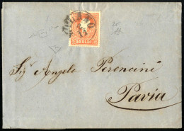 Cover MILANO 2/11 (annullo C1) Su 5 Soldi I° Tipo, Lettera Spedita A Pavia, Primo Mese D'uso, Certificato E.Diena, Sass. - Lombardije-Venetië