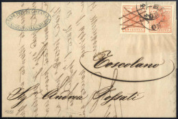 Cover Milano, C1 + A Penna Punti 8, Lettera Del 1.4.1858 Per Toscolano Affrancata Con Coppia 15 C. Rosso III Tipo Carta  - Lombardo-Veneto